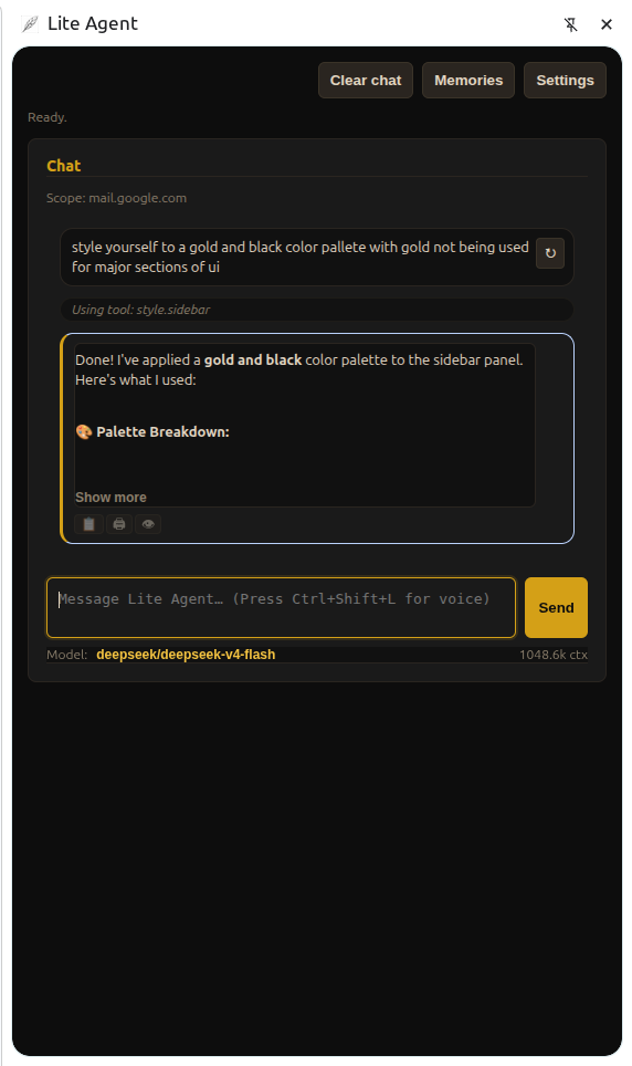 Gold-themed sidebar