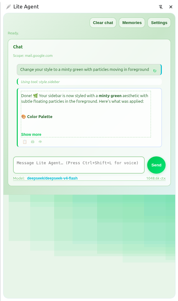 Mint-themed sidebar